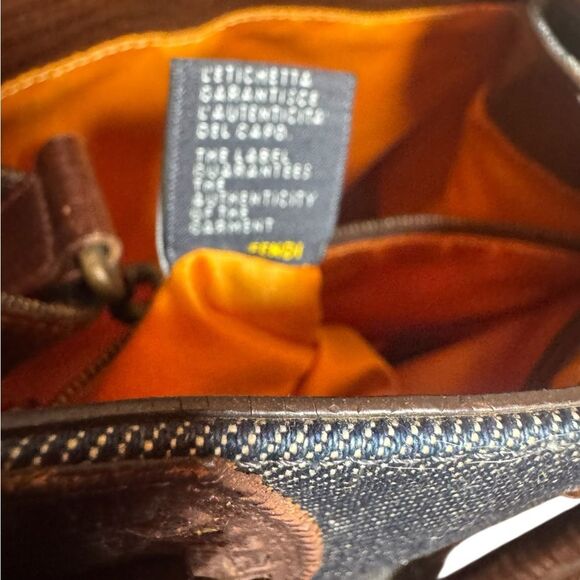 FENDI Blue Denim & Brown Leather Trim Etniko Bag Du Jour Shoulder Bag Auth - Picture 15 of 16